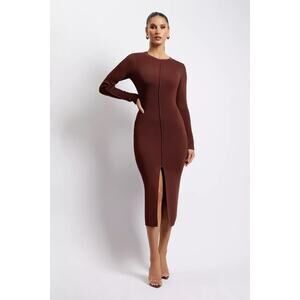 NWT Meshki Nada Pintuck Detail Brown Knit SweaterMaxi Dress Women's Size M